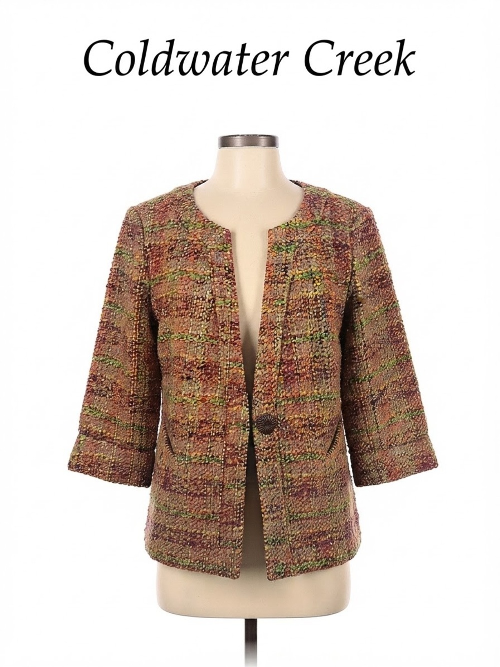 Coldwater Creek Women's Multicolor Tweed Open Jacket Size 12